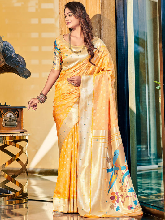 Amber Yellow Paithani Saree