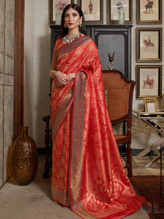 Candy Red Kanjivaram Saree