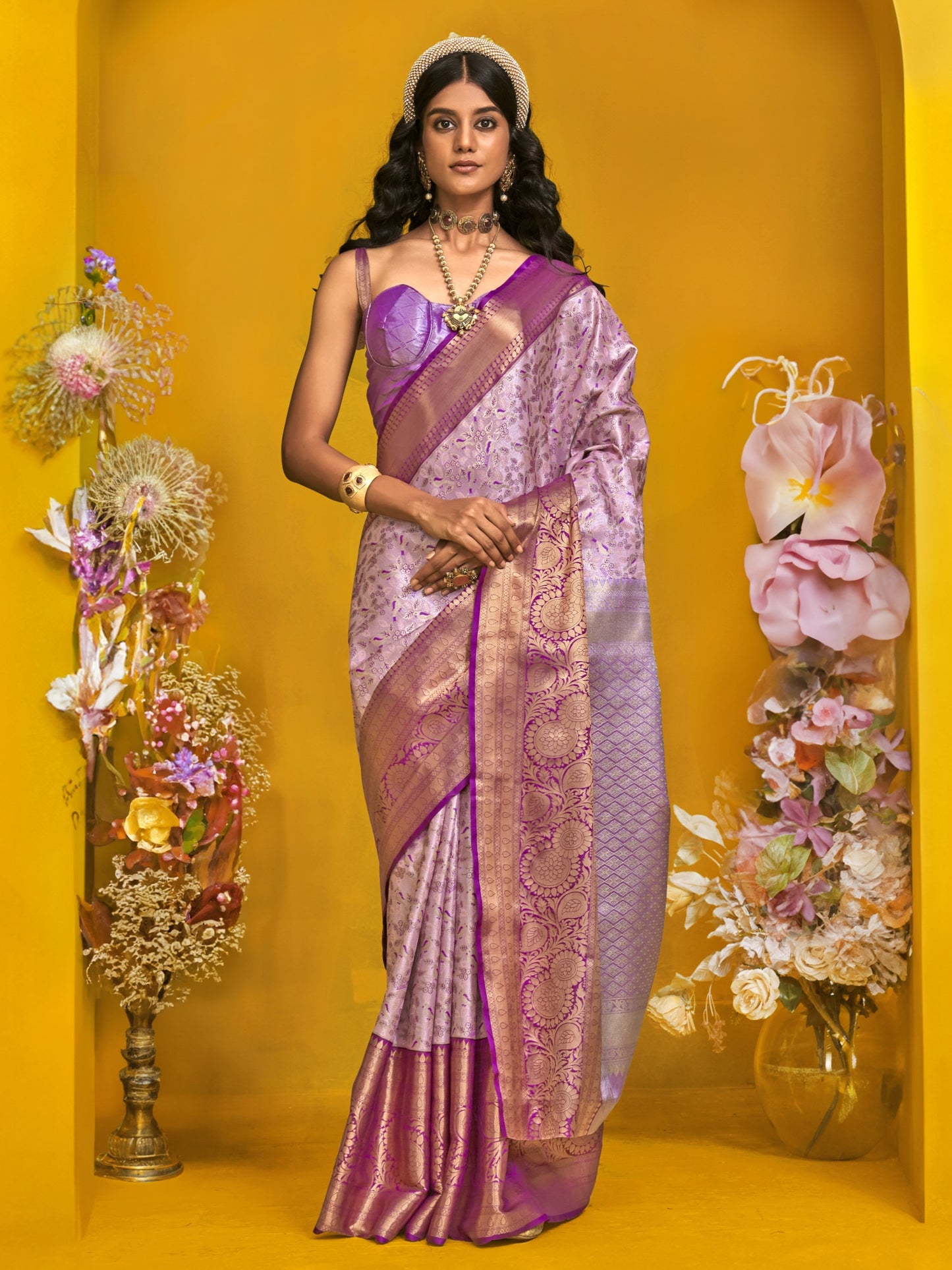 Lilac Purple Duel Tone Woven Kanjivaram Silk Saree