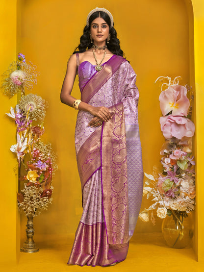 Lilac Purple Duel Tone Woven Kanjivaram Silk Saree