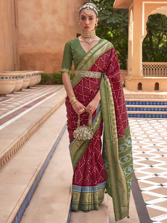 Burgundy Red Patola Saree