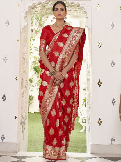 Bridal Red Satin Silk Banarasi Saree