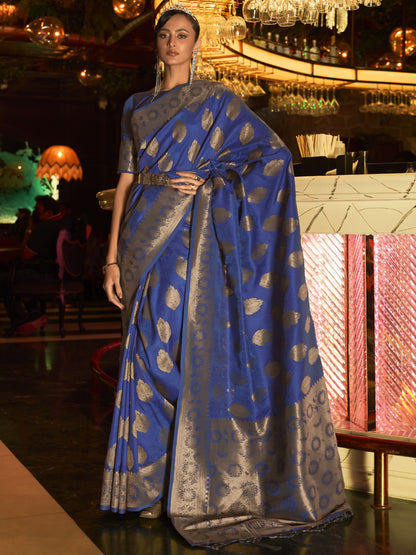 Indigo Blue Woven Banarasi Saree