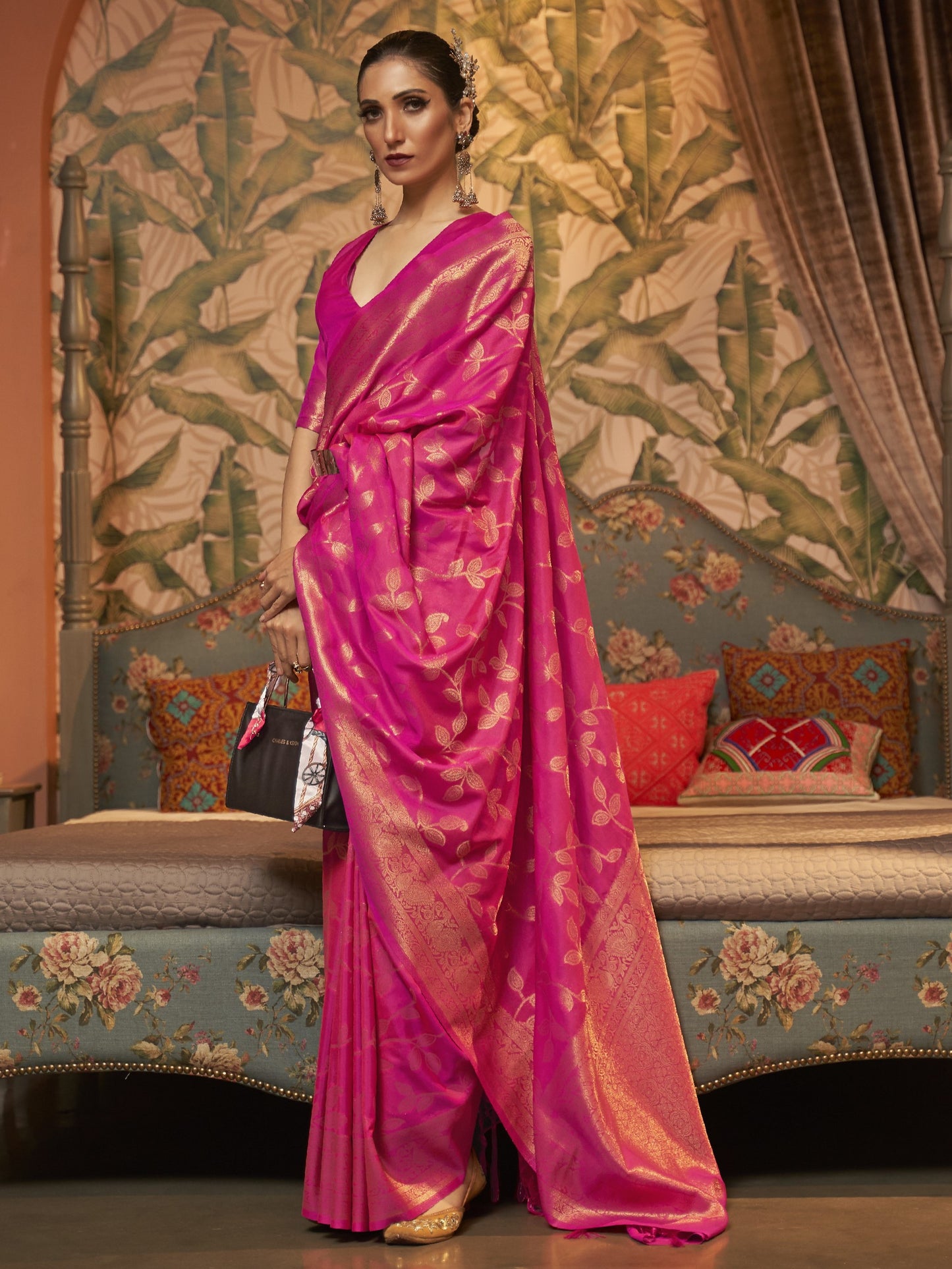 French Pink Woven Banarasi Saree