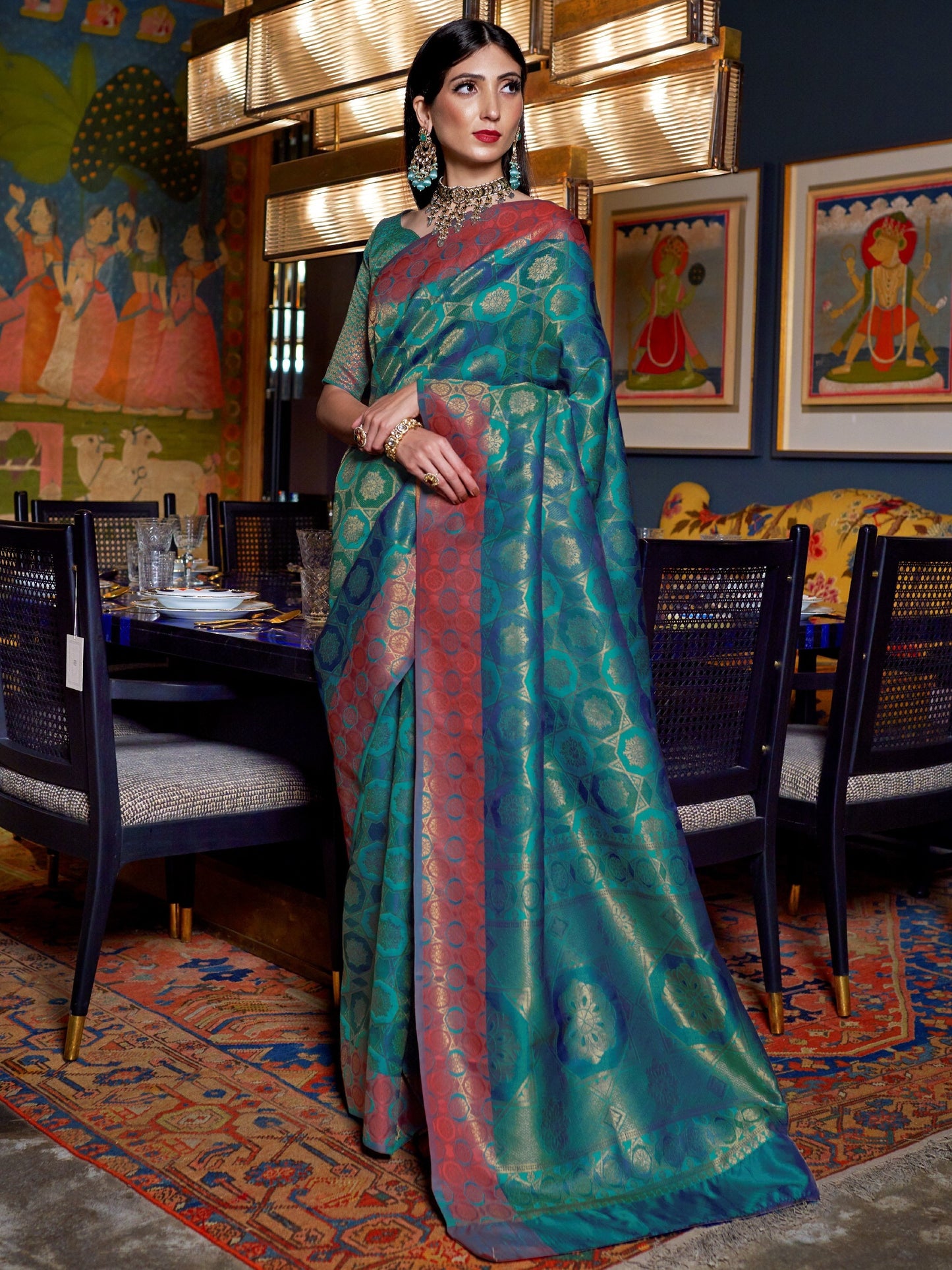 Teal Blue Kanjivaram Saree