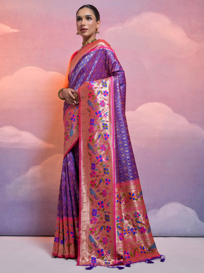 Orchid Blue Woven Paithani Silk Saree