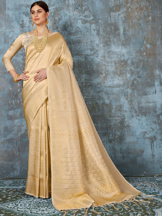 Golden Cream Kanjivaram Saree