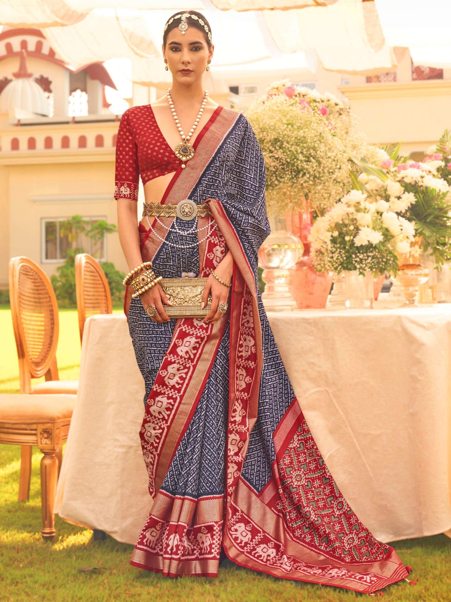 Deep Blue and Maroon Patola Saree