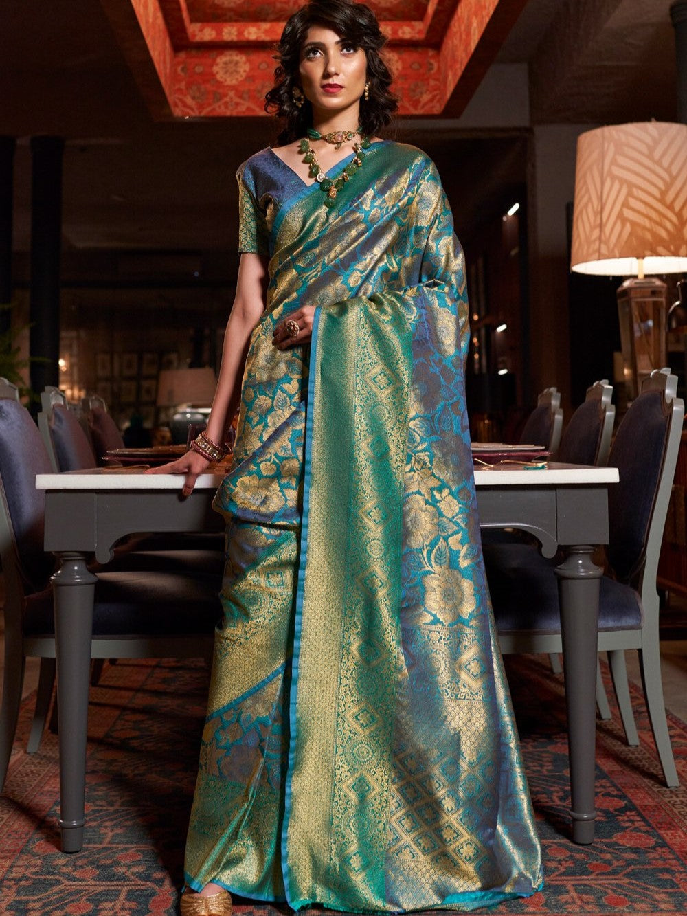 Vivid Blue Kanjivaram Saree