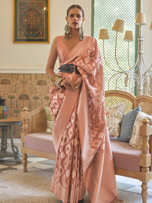 Sandy Brown Tissue Silk Saree