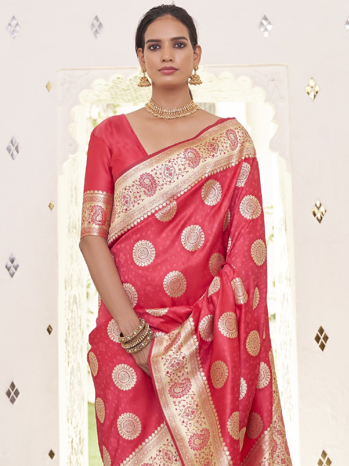 Blush Pink Satin Silk Banarasi Saree