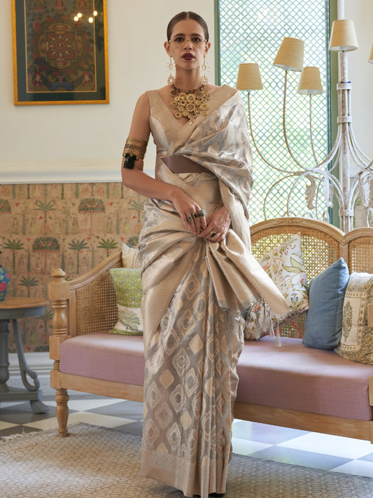 Pastel Gray Tissue Silk Saree
