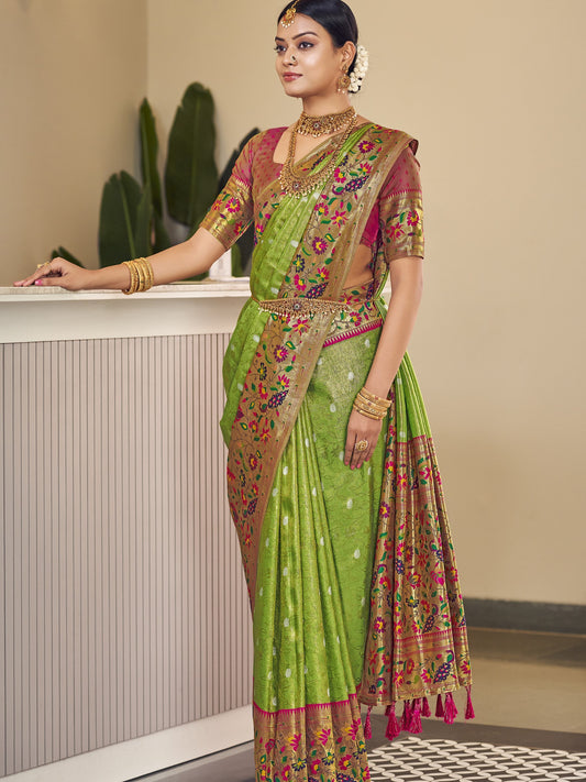 Parrot Green Paithani Saree