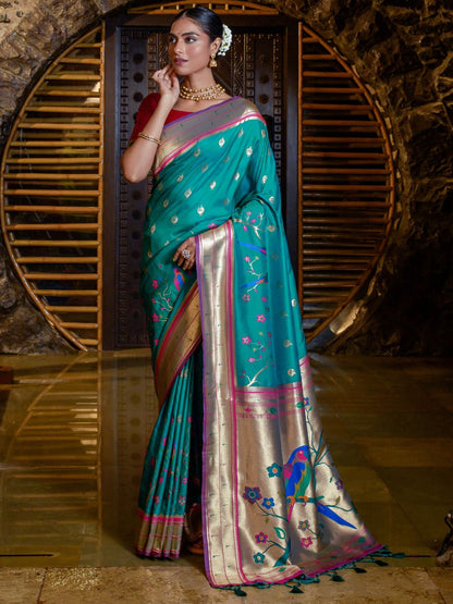 Cerulean Blue Woven Paithani Saree