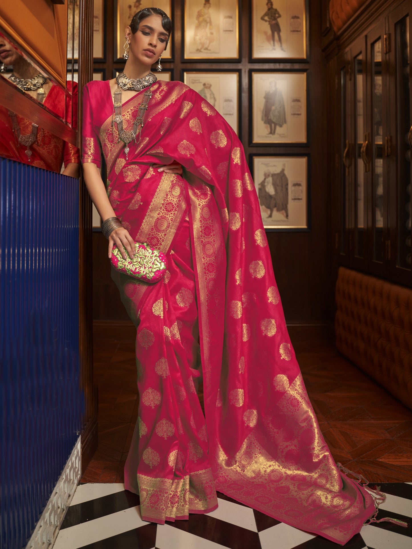 Apple Red Woven Banarasi Saree