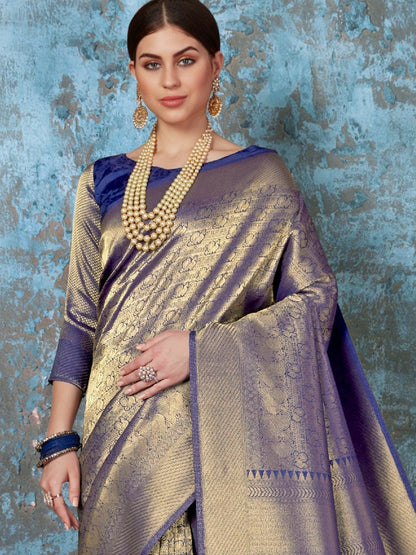 Golden Blue Kanjivaram Saree