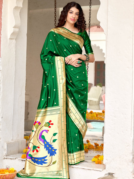 Forest Green Paithani Saree