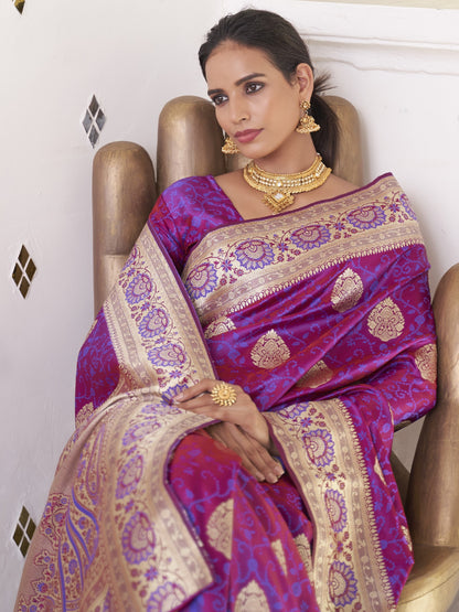 Daffodil Purple Satin Silk Banarasi Saree