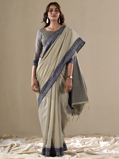 Ash Gray Handloom Cotton Saree