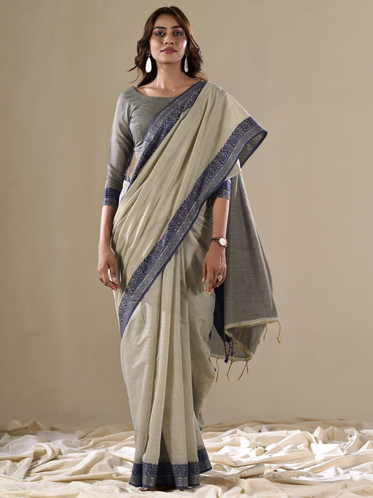 Ash Gray Handloom Cotton Saree