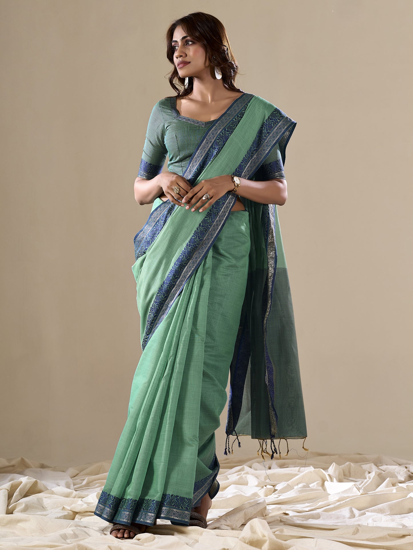 Mint Green Handloom Cotton Saree