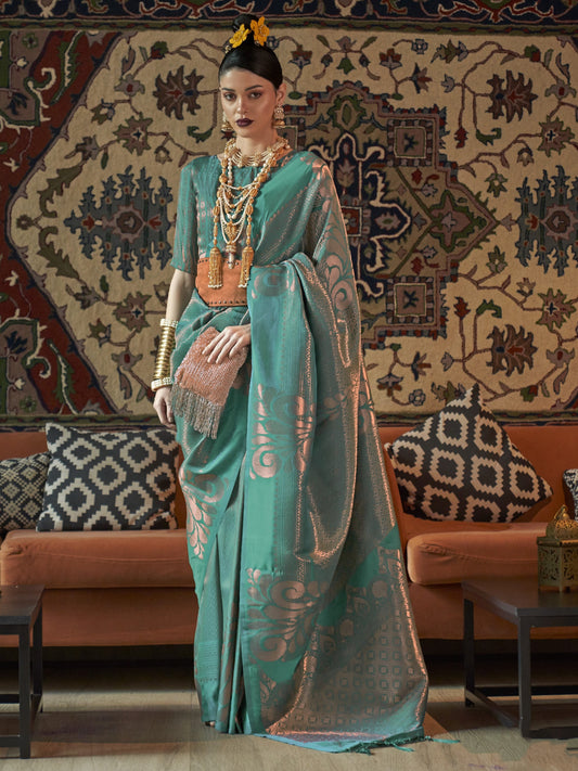 Turkish Blue Woven Banarasi Saree