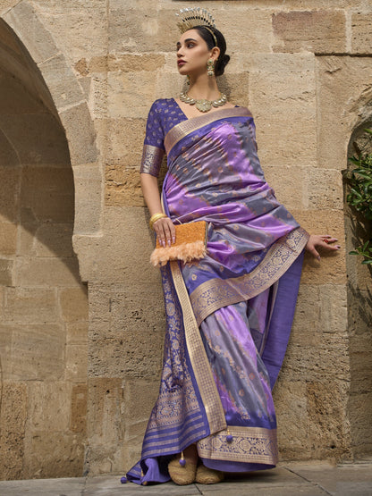 Iris Lavender Banarasi Print Soft Silk Saree