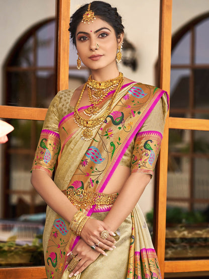 Beige Cream Paithani Saree