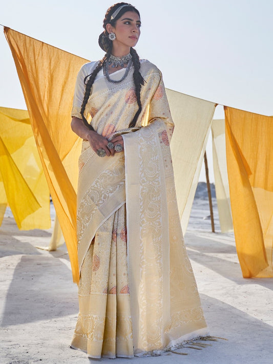 Golden White Kanjivaram Saree