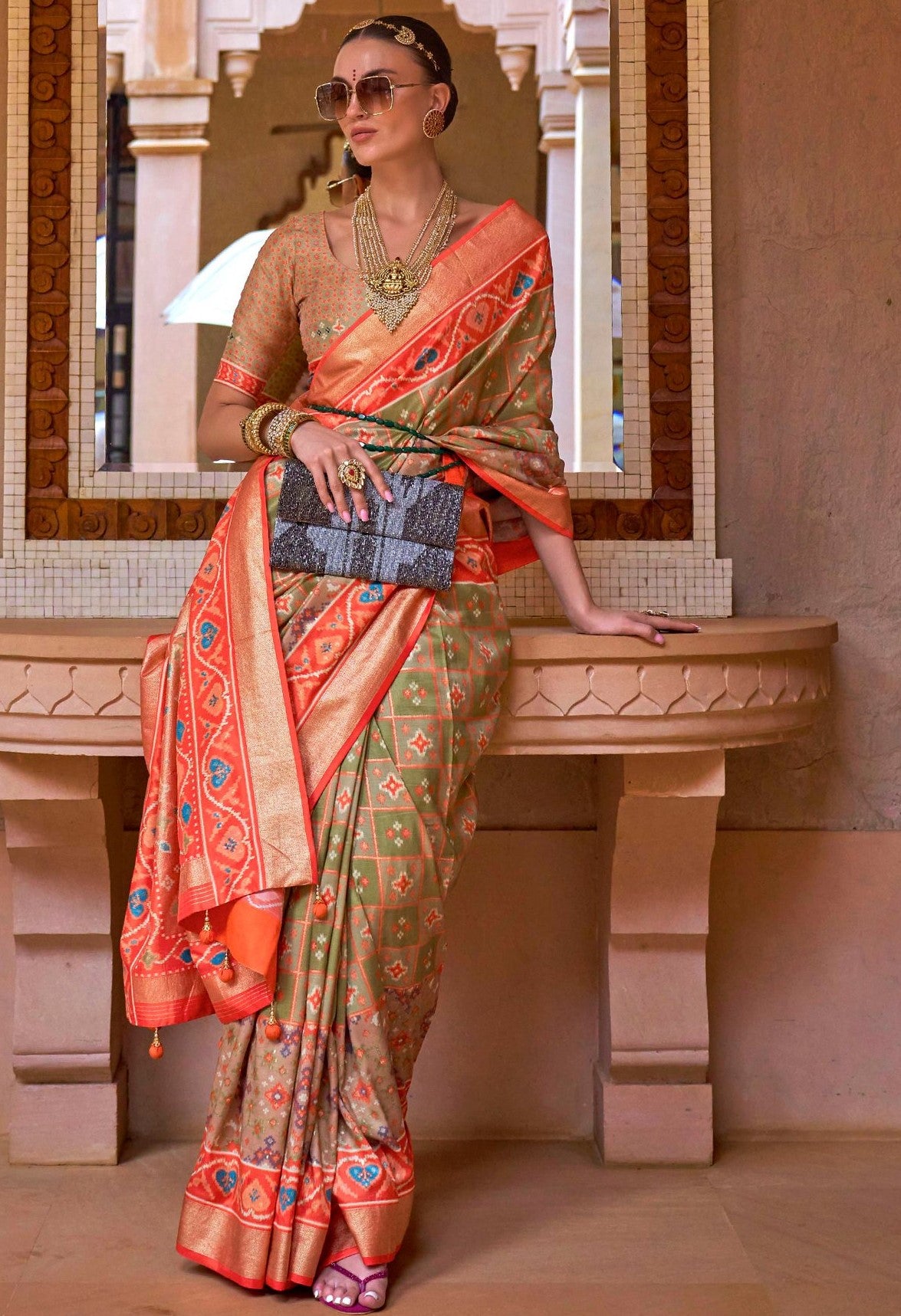 Sage Green Patola Saree