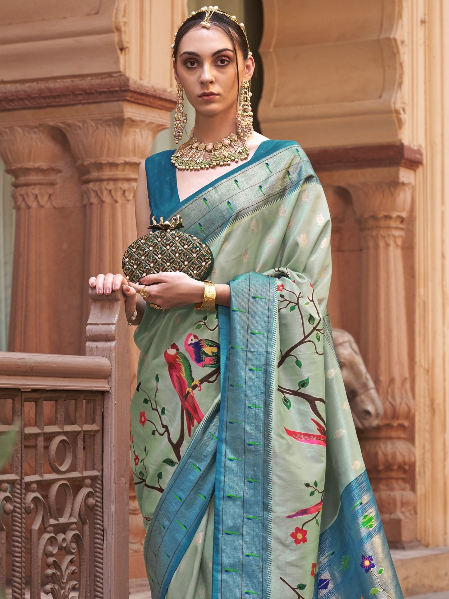 blue saree traditional look