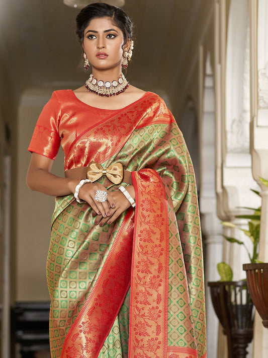 Olivine Green Kanjivaram Saree