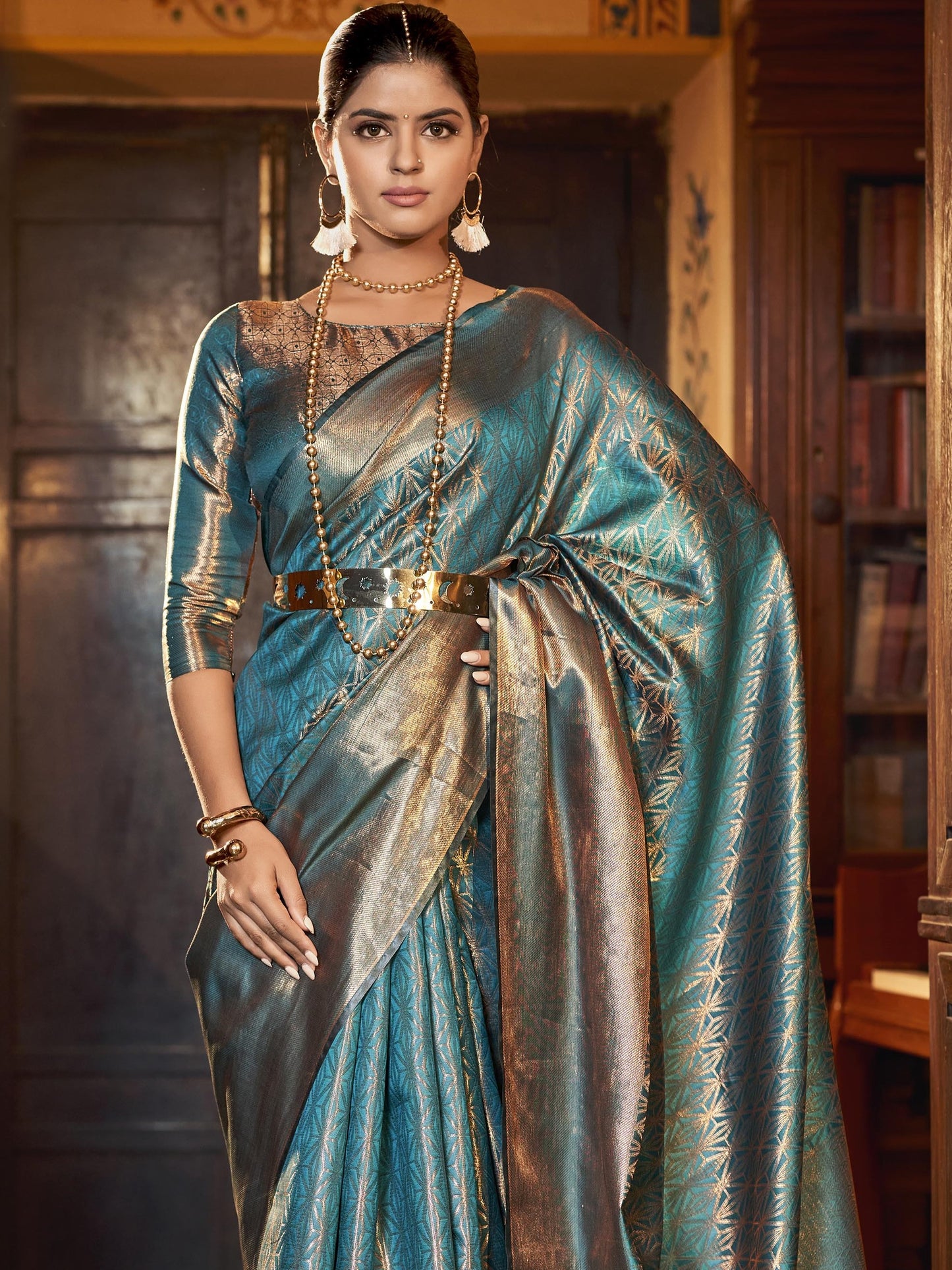Slate Blue Kanjivaram Saree