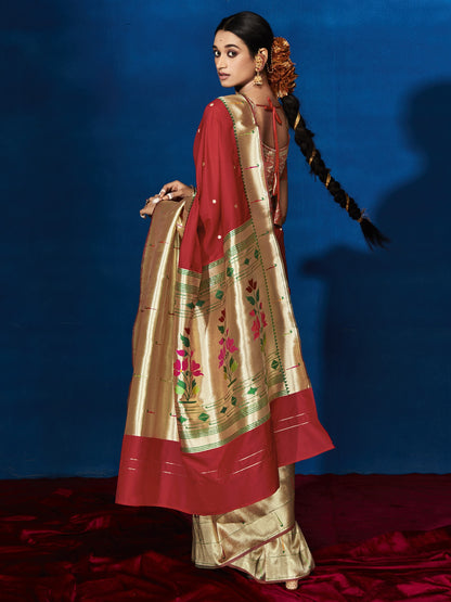 Candy Red Paithani Saree