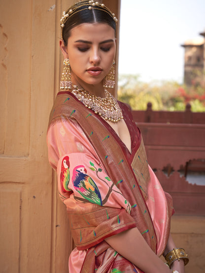 Dark Peach Paithani Saree