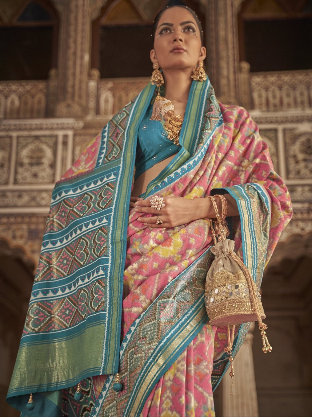 Salmon Pink Patola Saree