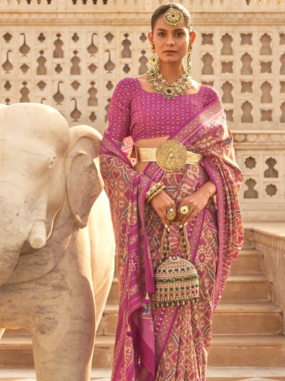 Coral Pink Patola Saree
