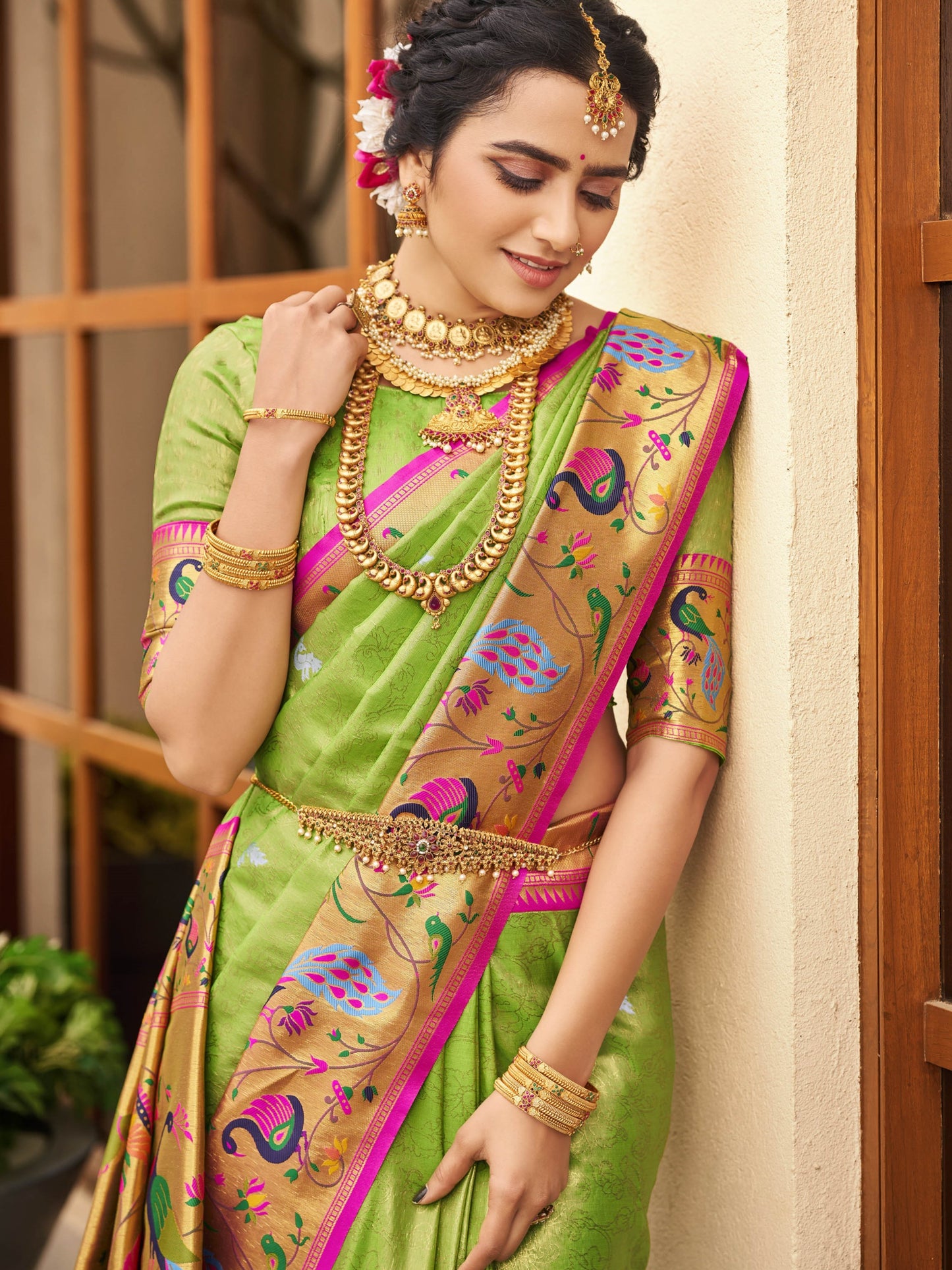 Apple Green Paithani Saree