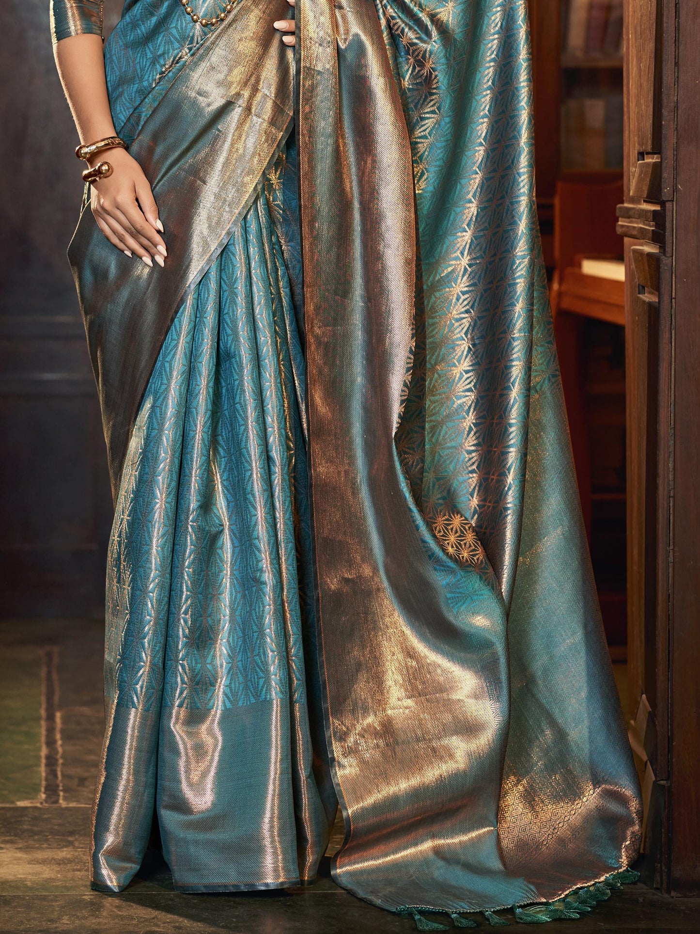Slate Blue Kanjivaram Saree