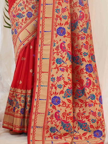 Candy Red Paithani Saree