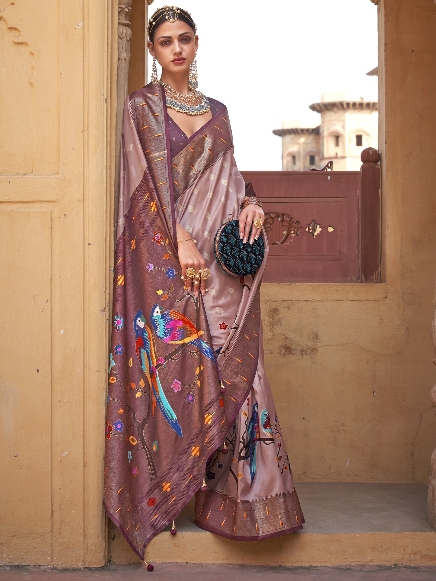 Pastel Brown Paithani Saree