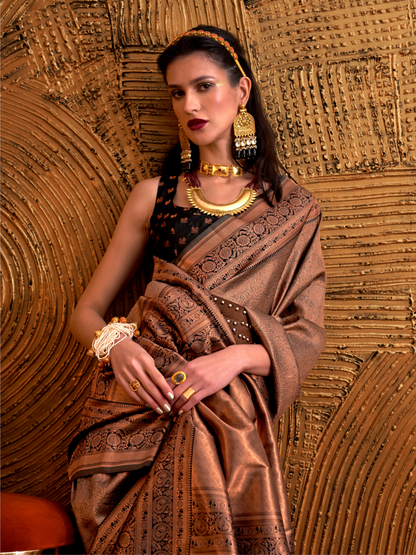 Vintage Gray Woven Banarasi Silk Saree
