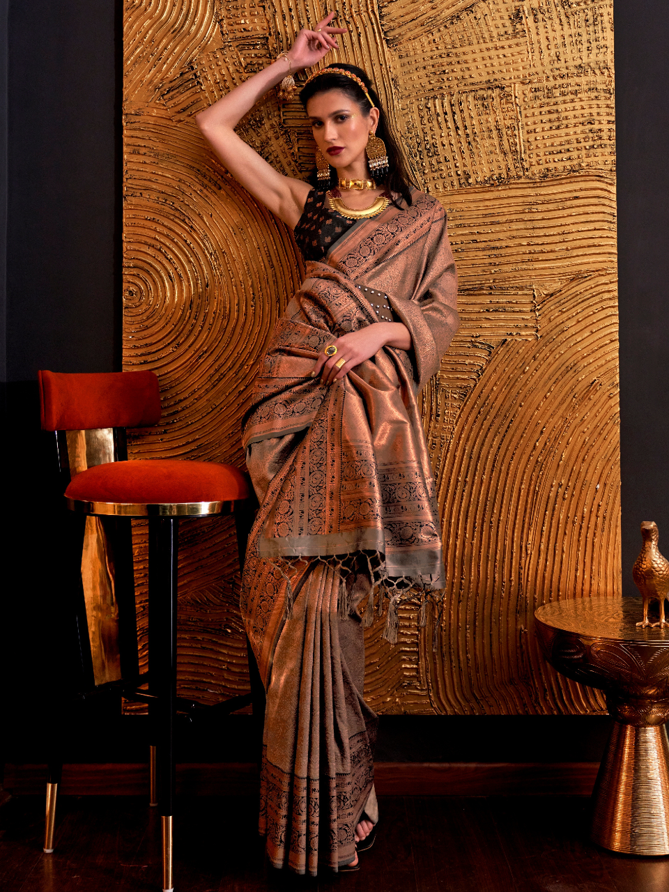 Vintage Gray Woven Banarasi Silk Saree