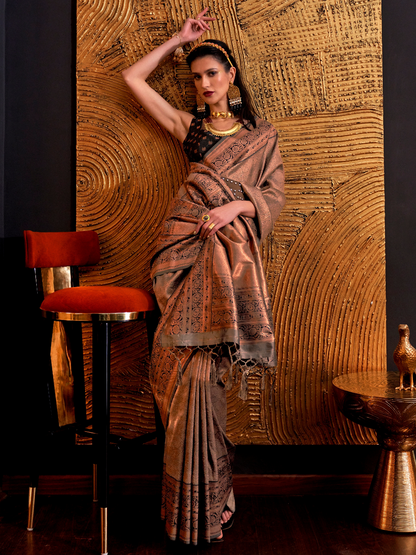 Vintage Gray Woven Banarasi Silk Saree