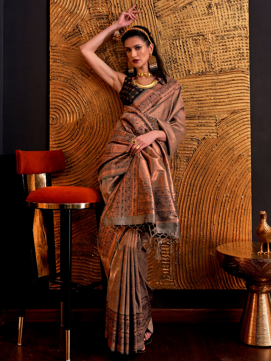 Vintage Gray Woven Banarasi Silk Saree