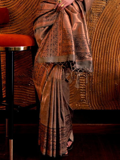 Vintage Gray Woven Banarasi Silk Saree