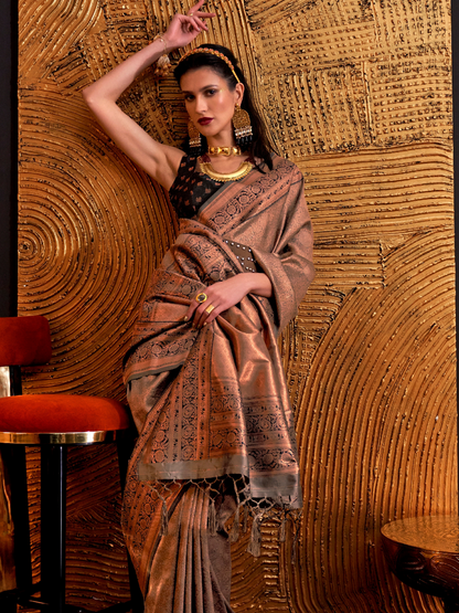 Vintage Gray Woven Banarasi Silk Saree