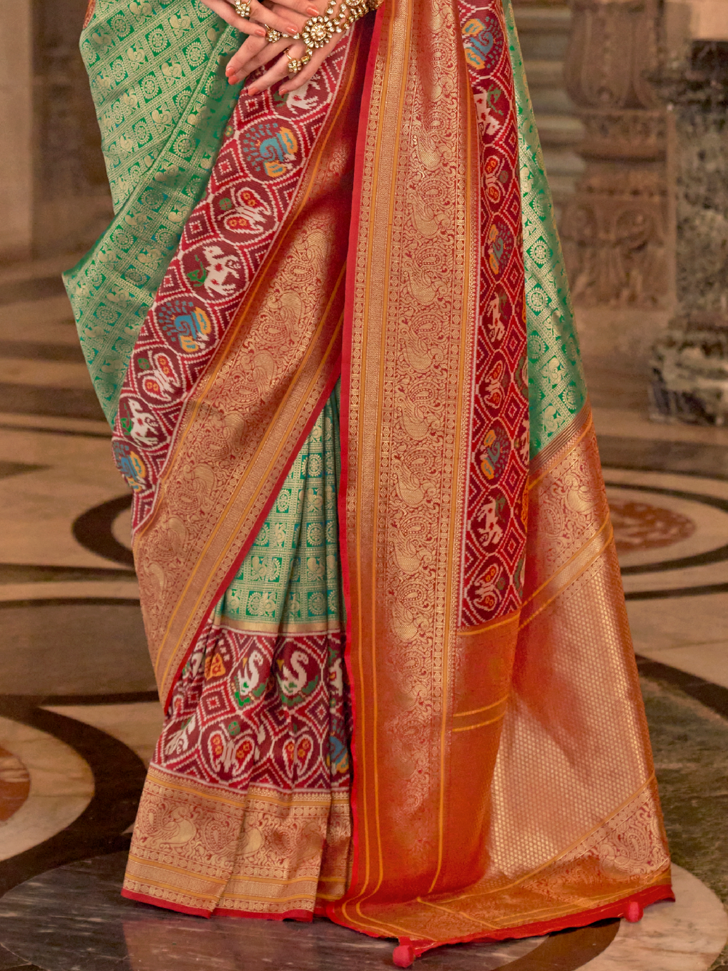 Royal Green Woven Kanjivaram Patola Silk Saree