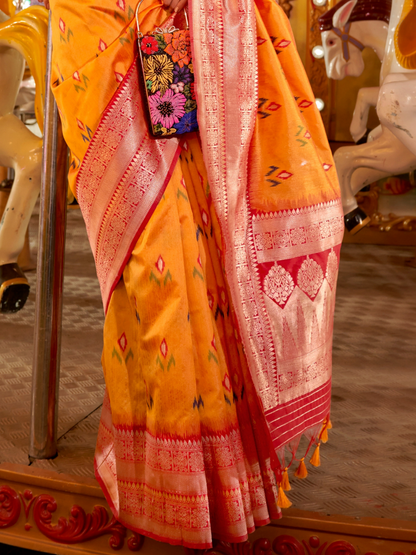 Mango Yellow Woven Banarasi Soft Silk Saree