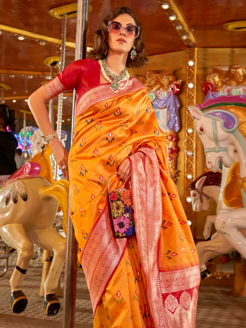 Mango Yellow Woven Banarasi Soft Silk Saree